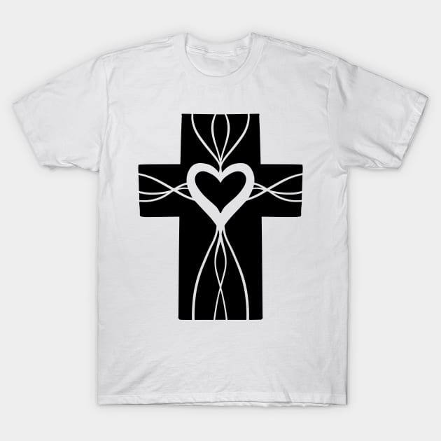 Religious Cross Faith line Art Heart Design T-Shirt by Squeeb Creative